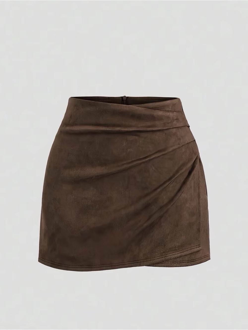 Brown Faux Suede Asymmetrical Mini Skirt